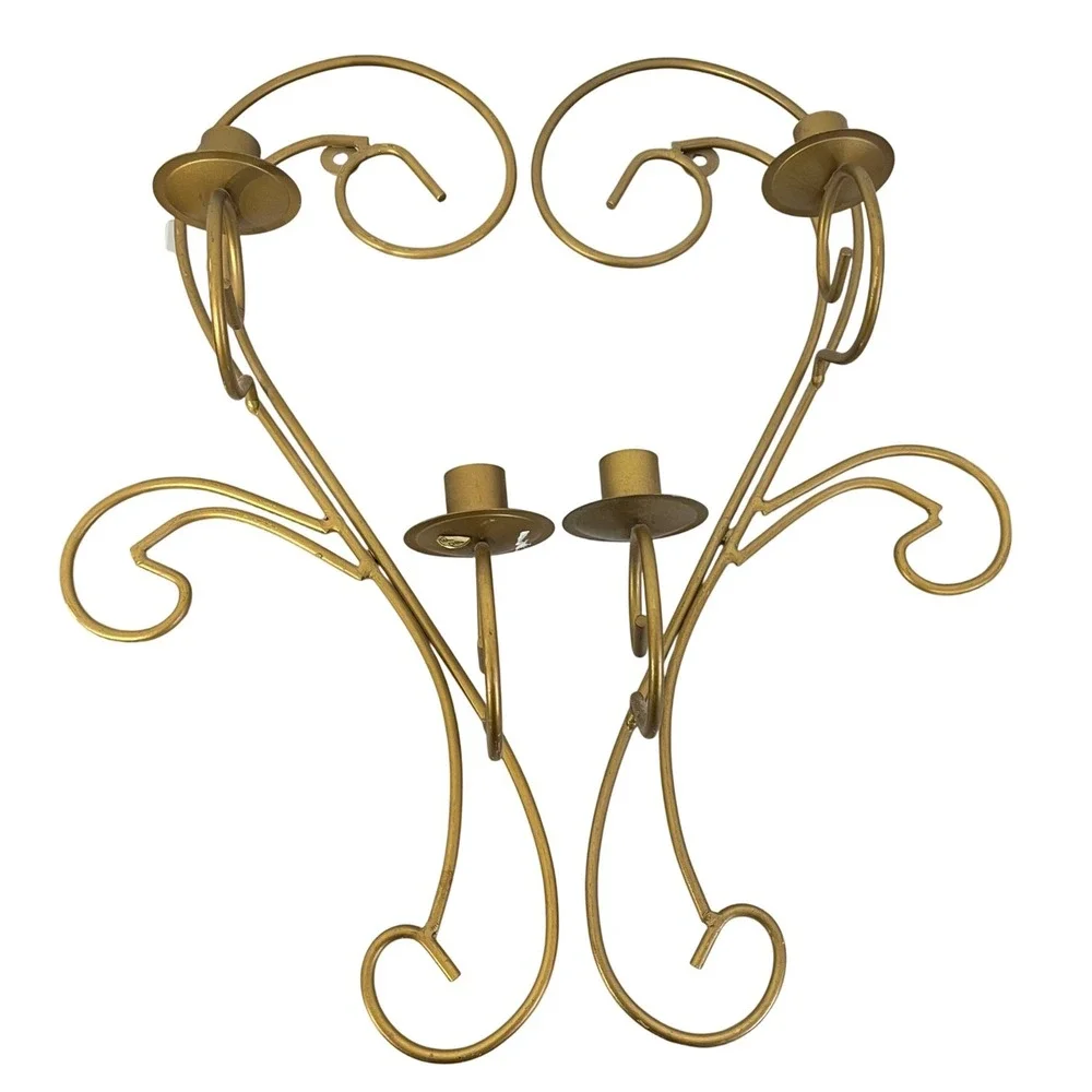 Vintage Scroll Works Brass‎ Taper Candle Holder Wall Sconce SET of 2 17x8
